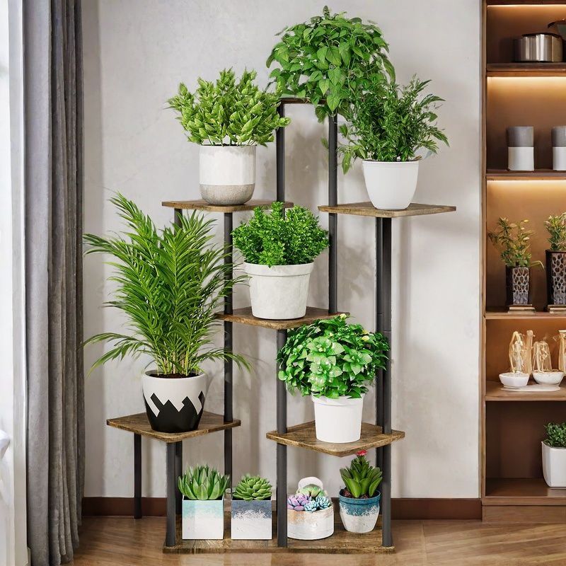 5-Tier Metal Plant Stand with Wheels, Rolling Indoor Outdoor Planter Shelf
