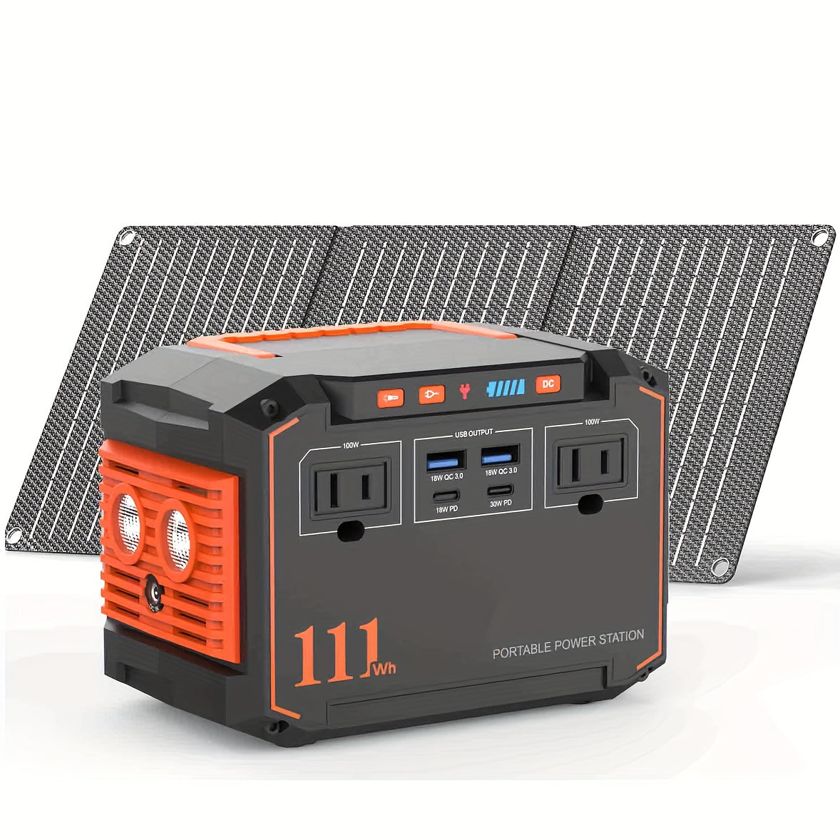 300W Portable Power Station Solar Generator w/ Foldable Solar Panel Camping Backup Power Supply