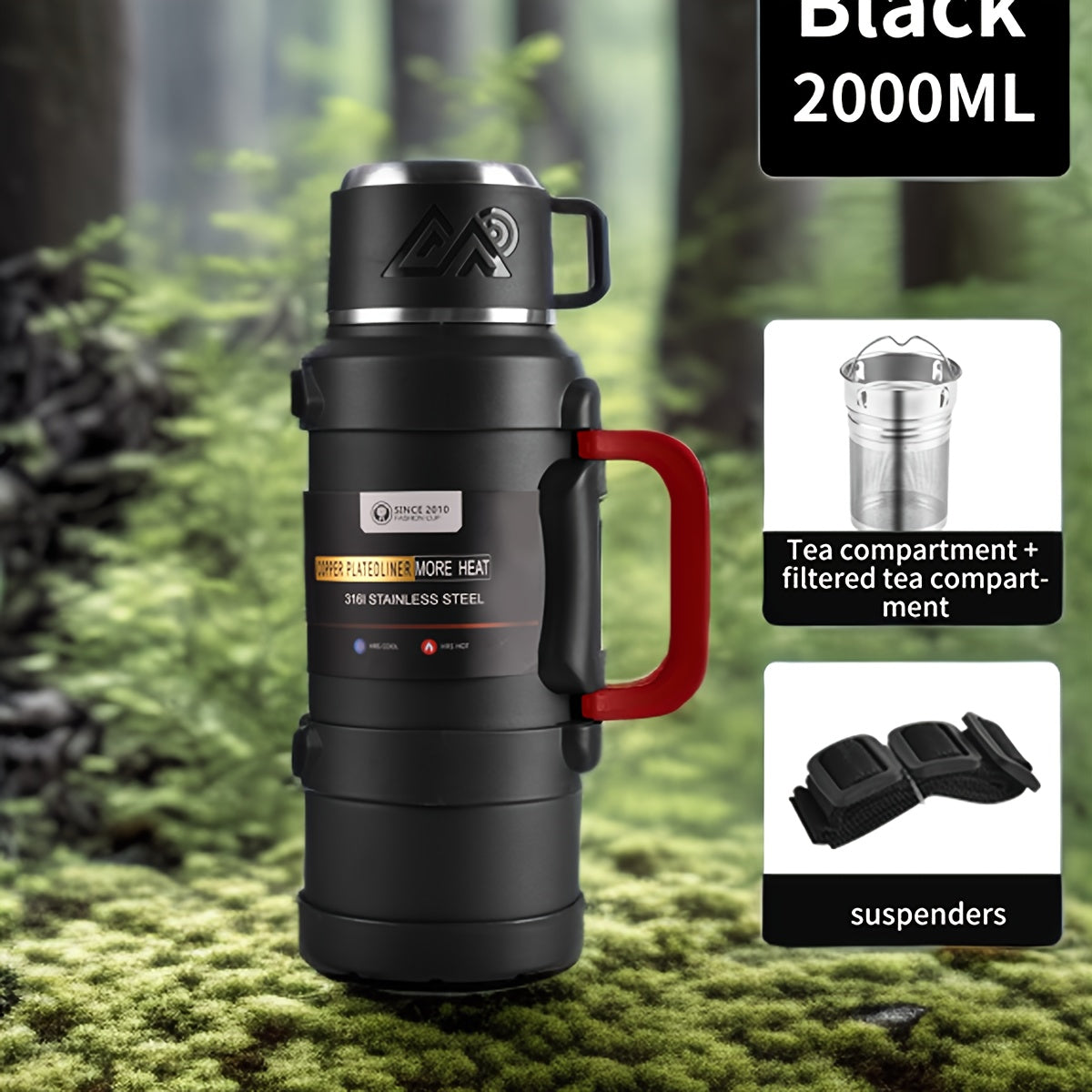 Multi-Size - Insulated Water Bottle Stainless Steel Thermos Mug Handle