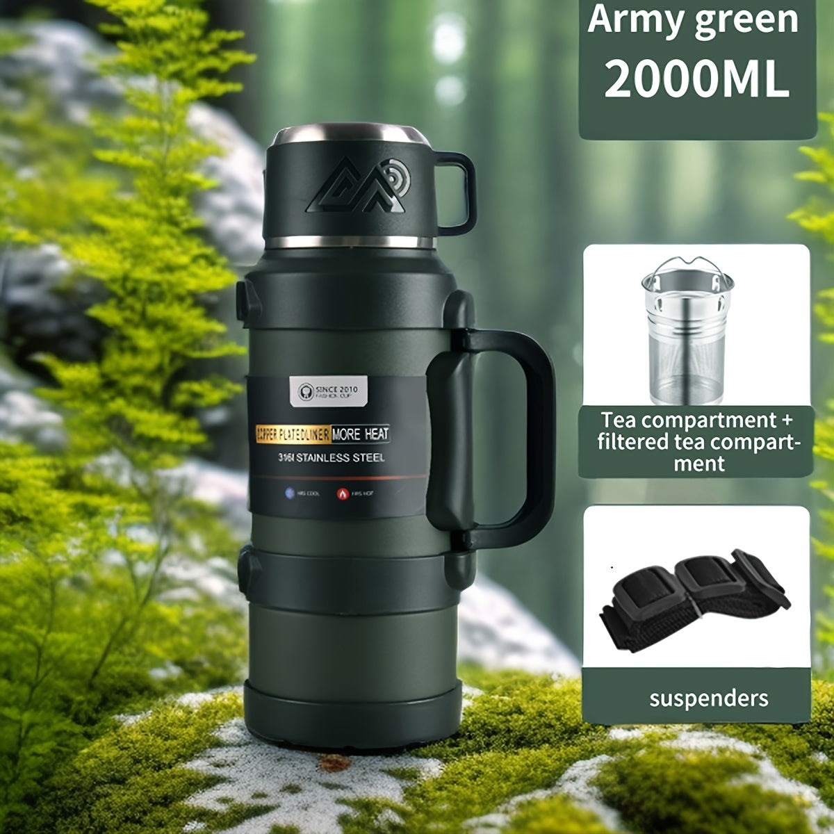 Multi-Size - Insulated Water Bottle Stainless Steel Thermos Mug Handle