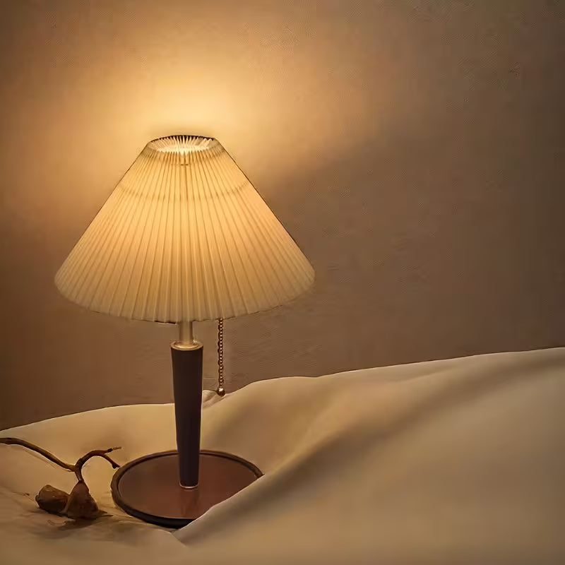 Traditional Pleated Wooden Desk Lamp with Solid Wood Base
