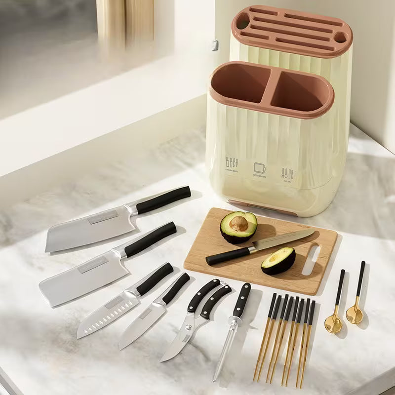 Countertop Utensil Organizer with Lid and Cutting Board Stand