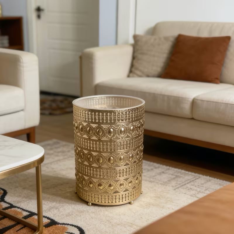 Luxury European Style Hollow Decorative Iron Waste Bin with Transparent Liner
