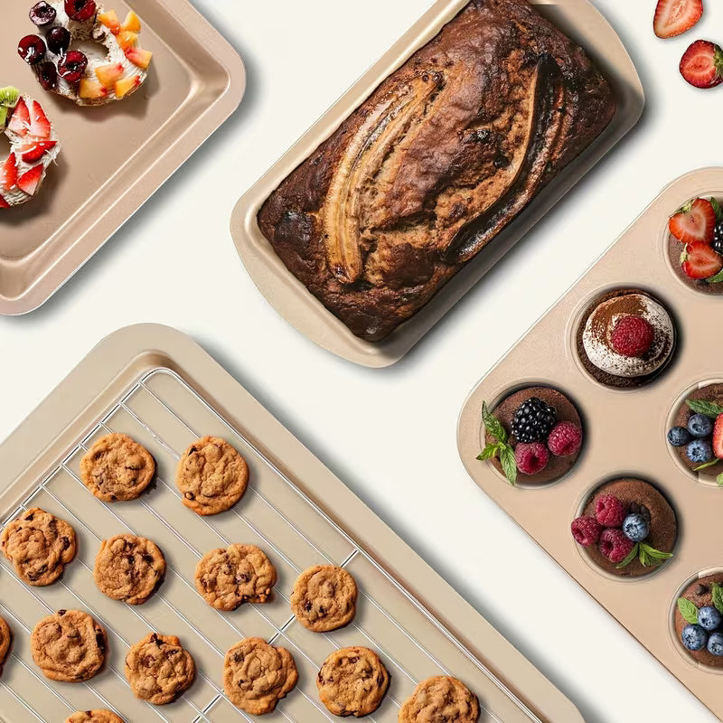 Nonstick Aluminized Steel Bakeware Set with Sheet Loaf and Muffin Pans 9-Piece