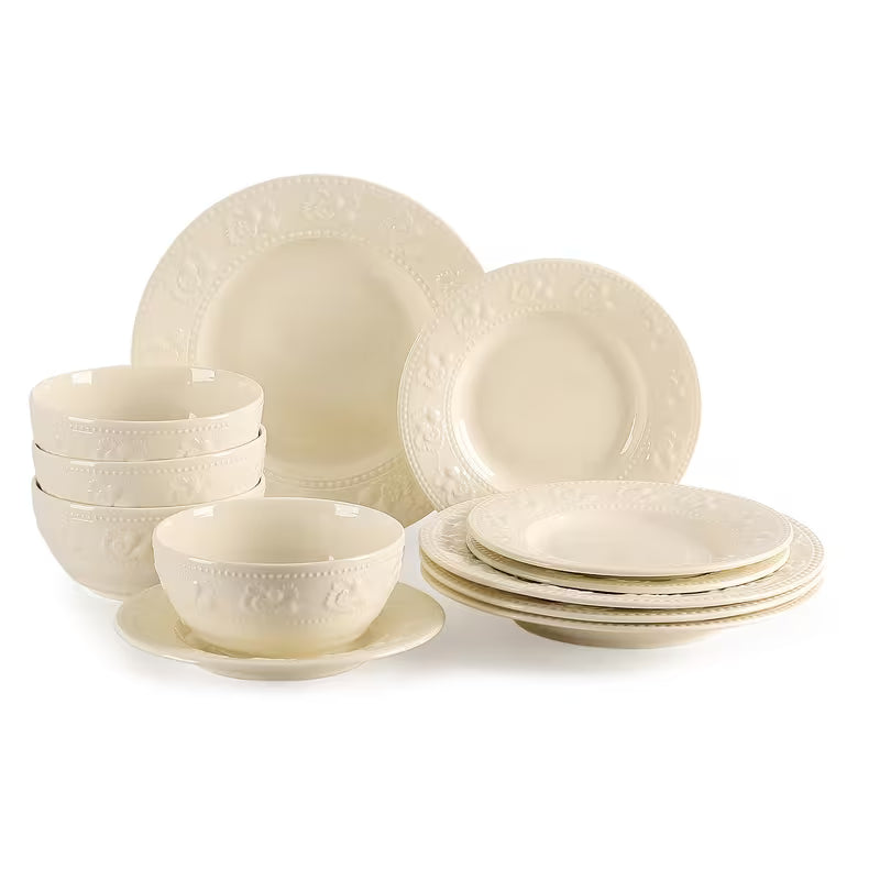 12-Piece Vintage Strawberry Relief Ceramic Dinnerware Set