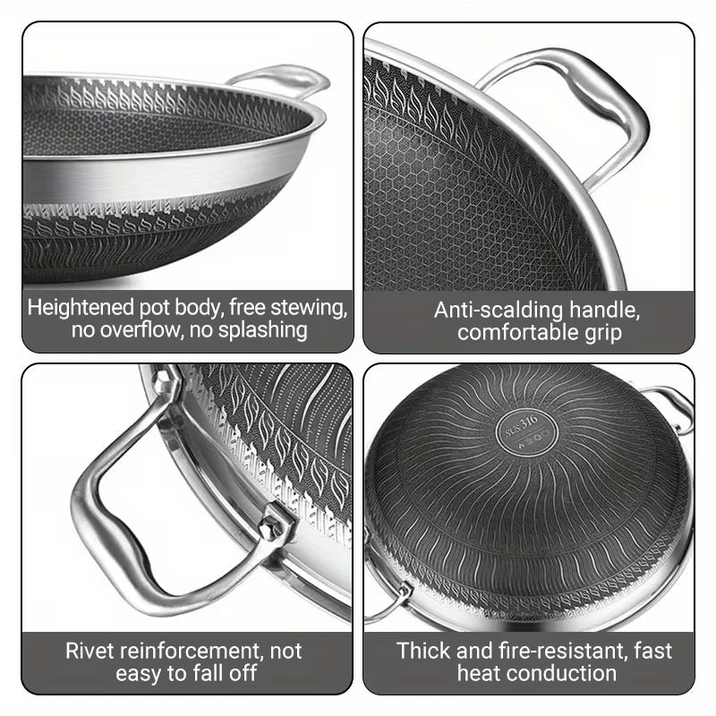 13.4-Inch Stainless Steel Double-Handled Soup Pot and Frying Pan with Lid