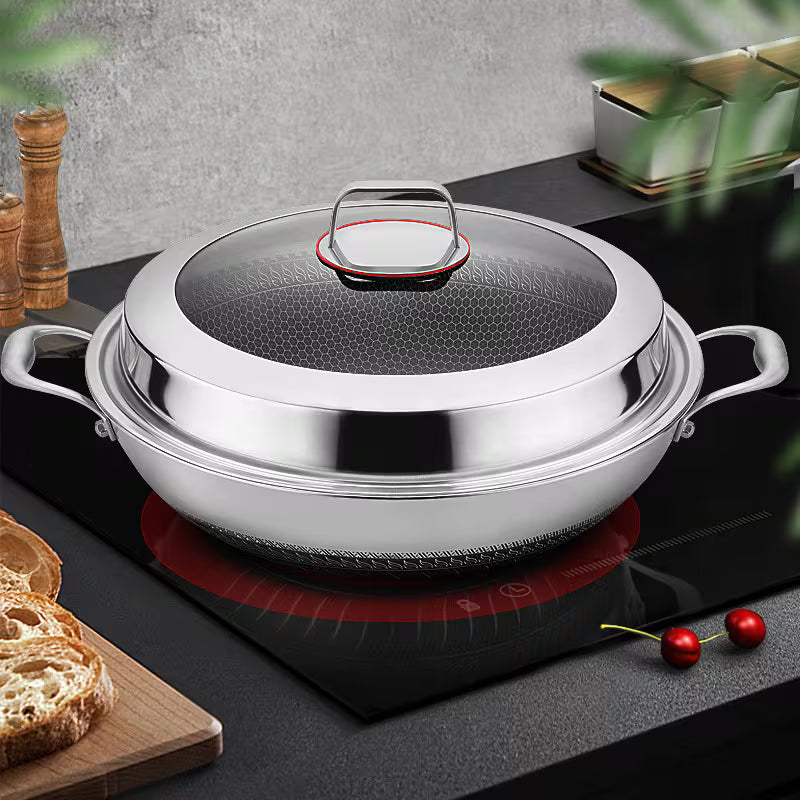 13.4-Inch Stainless Steel Double-Handled Soup Pot and Frying Pan with Lid
