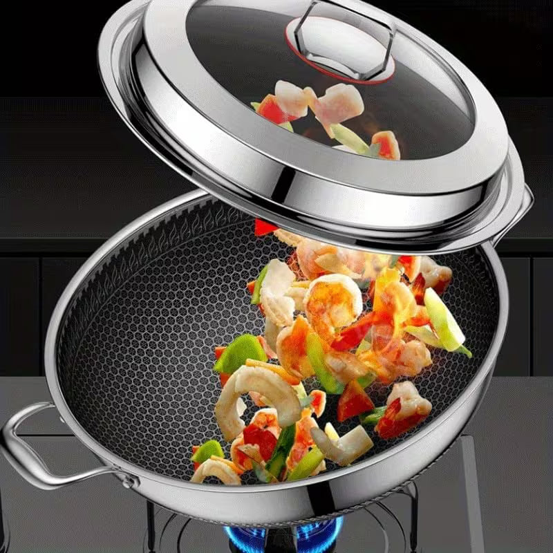 13.4-Inch Stainless Steel Double-Handled Soup Pot and Frying Pan with Lid