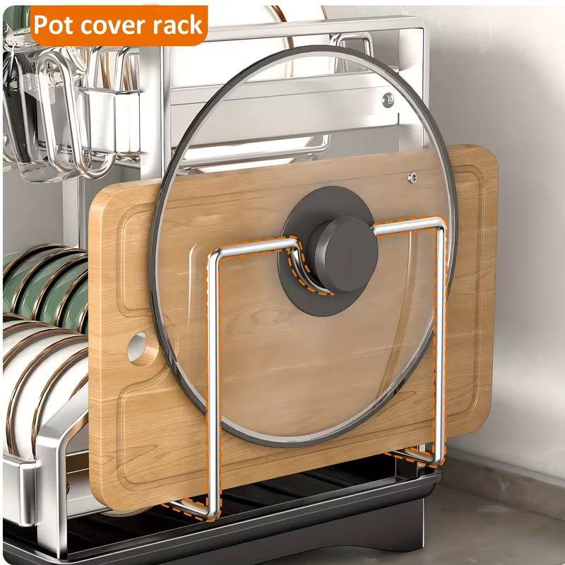 2-Tier Stainless Steel Rust-Resistant Dish Drying Rack with Drainboard
