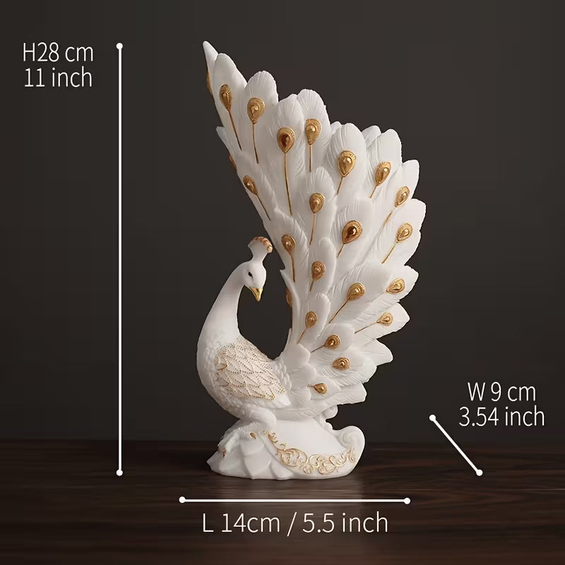 6.7-Inch Elegant White Peacock Hand-Painted Resin Decorative Vase