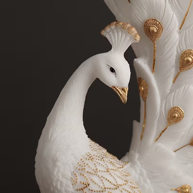 6.7-Inch Elegant White Peacock Hand-Painted Resin Decorative Vase