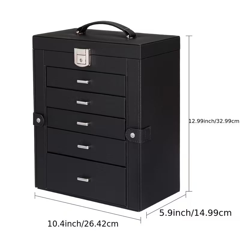 6-Tier Large Jewelry Box Organizer with 5 Drawers and Mirror