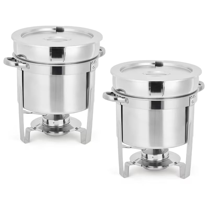 2-Pack 7-Quart Stainless Steel Round Soup Chafing Dish Set