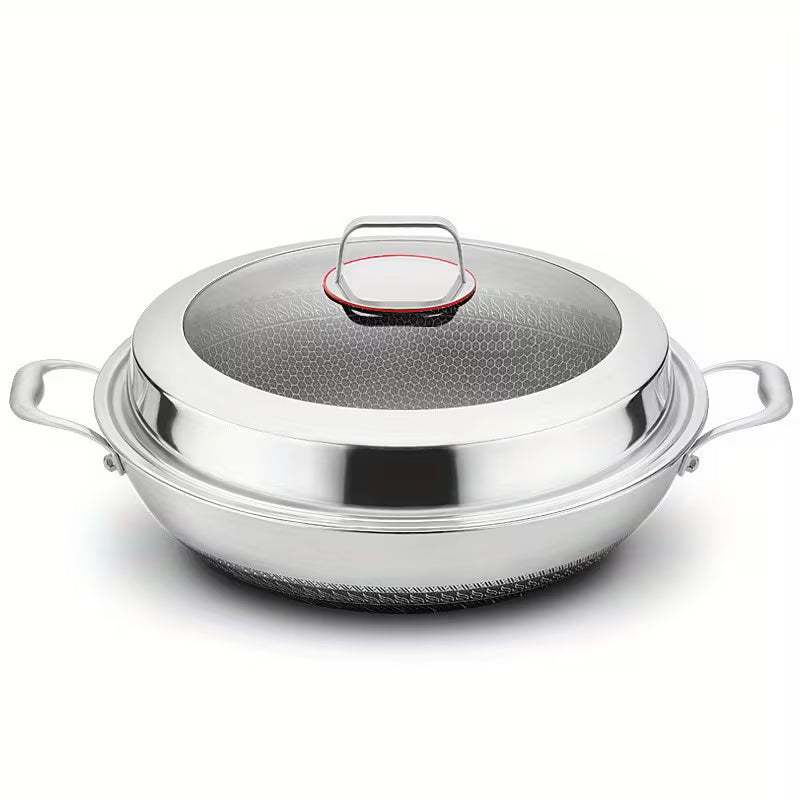13.4-Inch Stainless Steel Double-Handled Soup Pot and Frying Pan with Lid