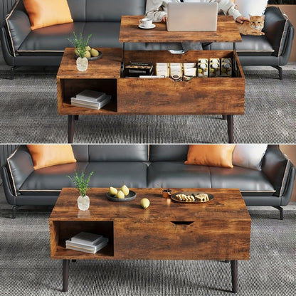 Lift Top Coffee Table with Storage, Wooden Living Room Center Table