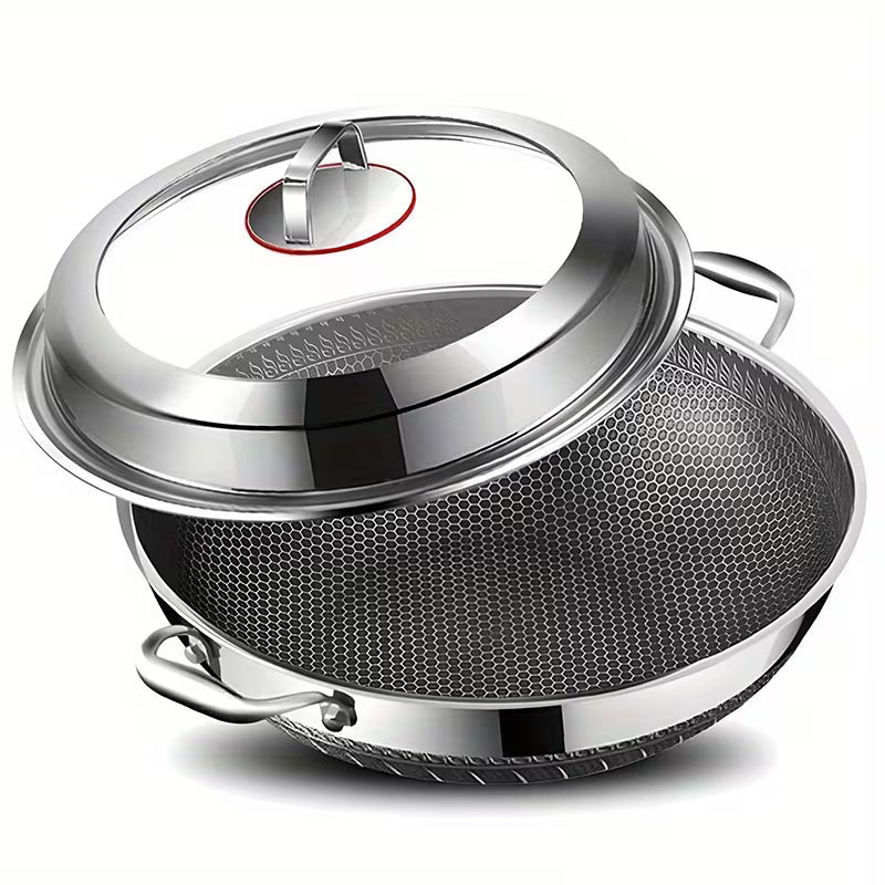 13.4-Inch Stainless Steel Double-Handled Soup Pot and Frying Pan with Lid