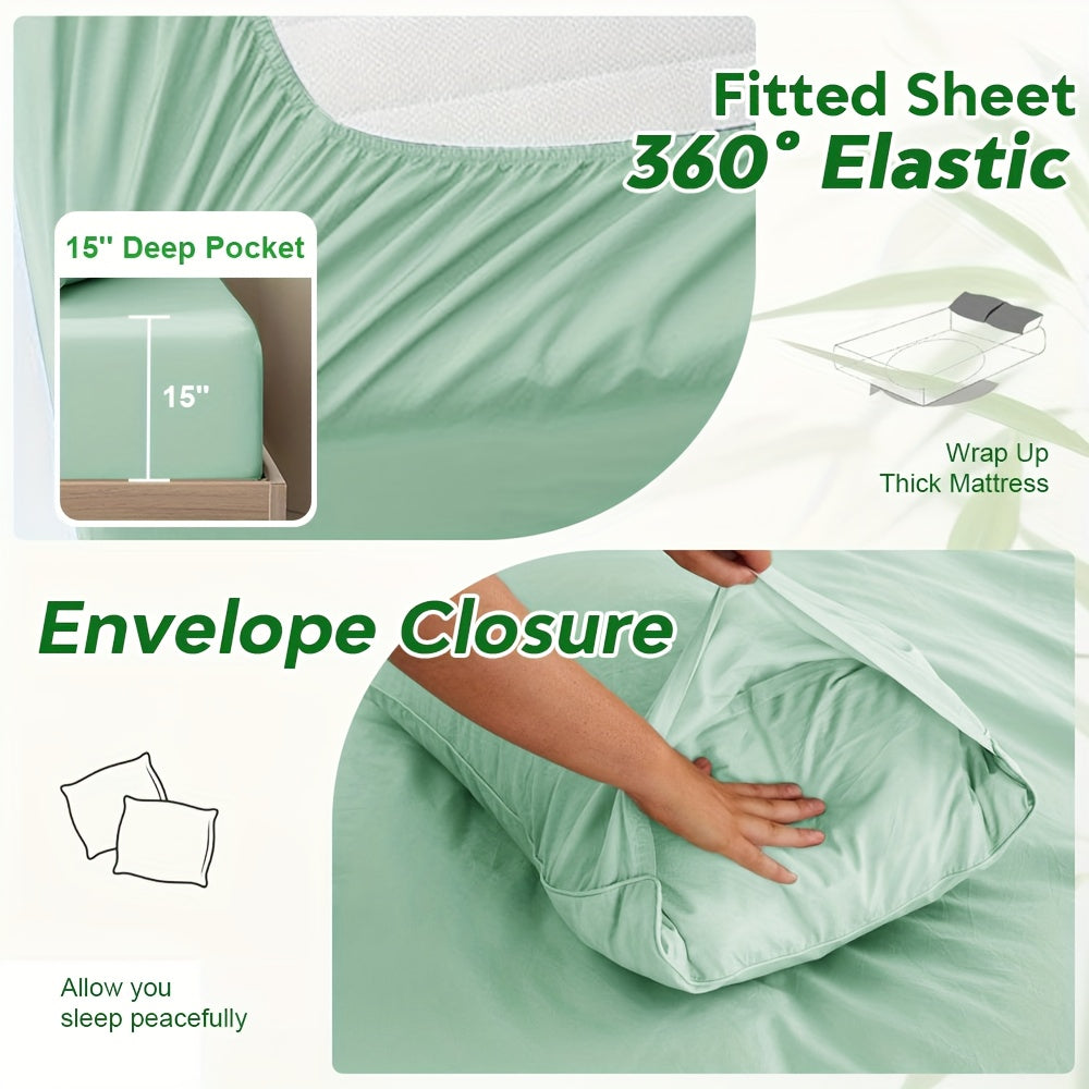 6-Piece Luxury Bamboo Lyocell Blend Sheet Set - Ultra Soft, Breathable, Deep Pocket