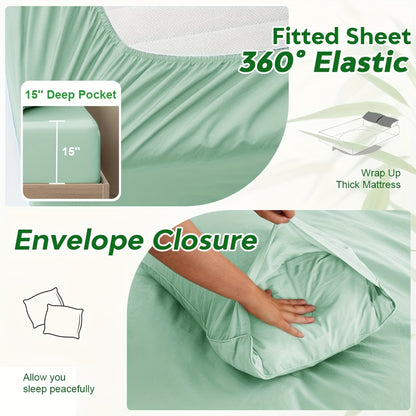 6-Piece Luxury Bamboo Lyocell Blend Sheet Set - Ultra Soft, Breathable, Deep Pocket