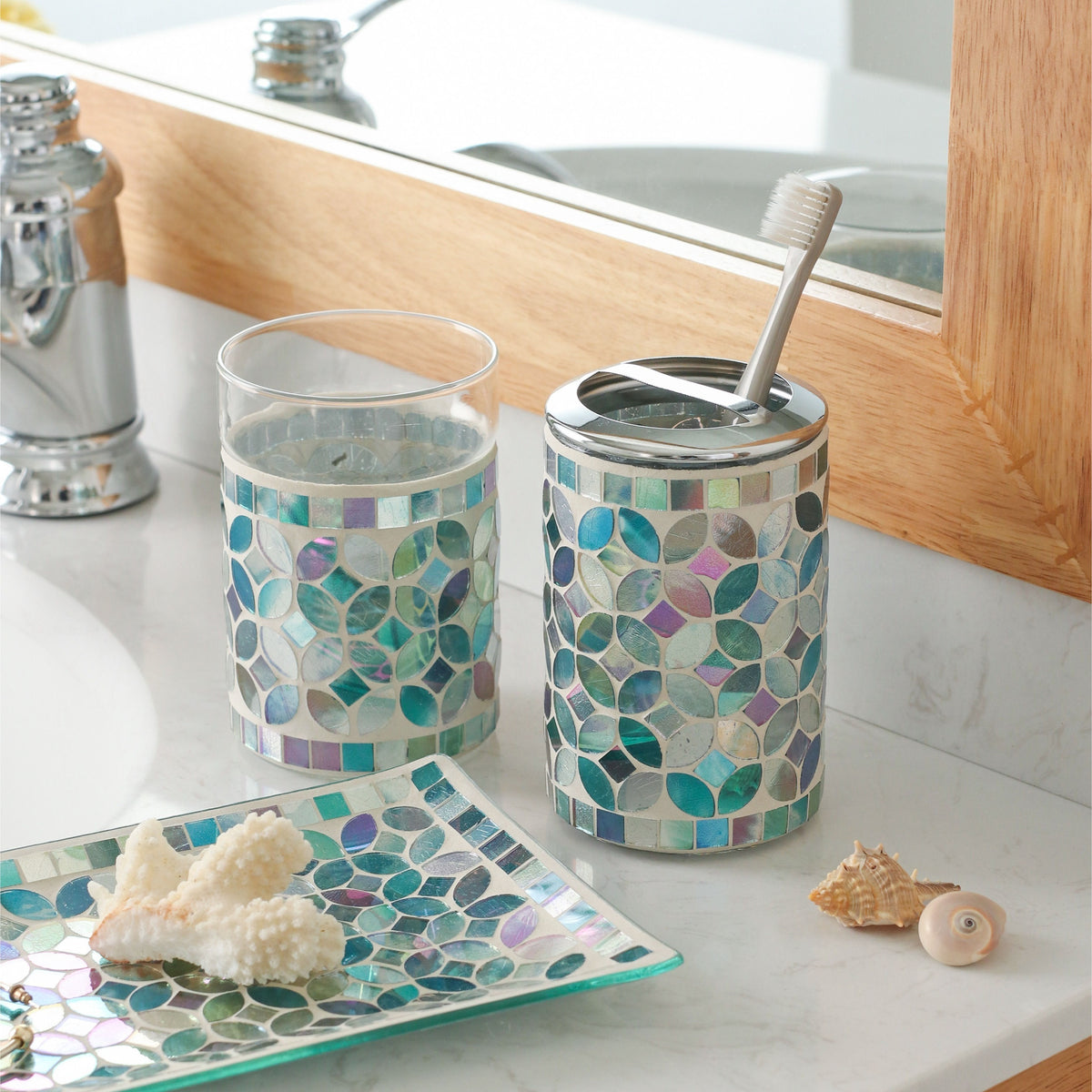 5-Piece Decorative Mosaic Glass Bathroom Accessories Set