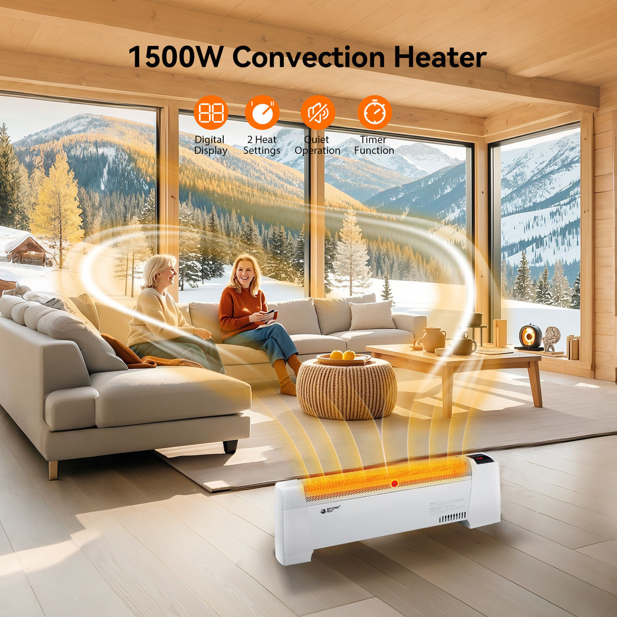 1500W Electric Baseboard Convection Heater with Adjustable Thermostat