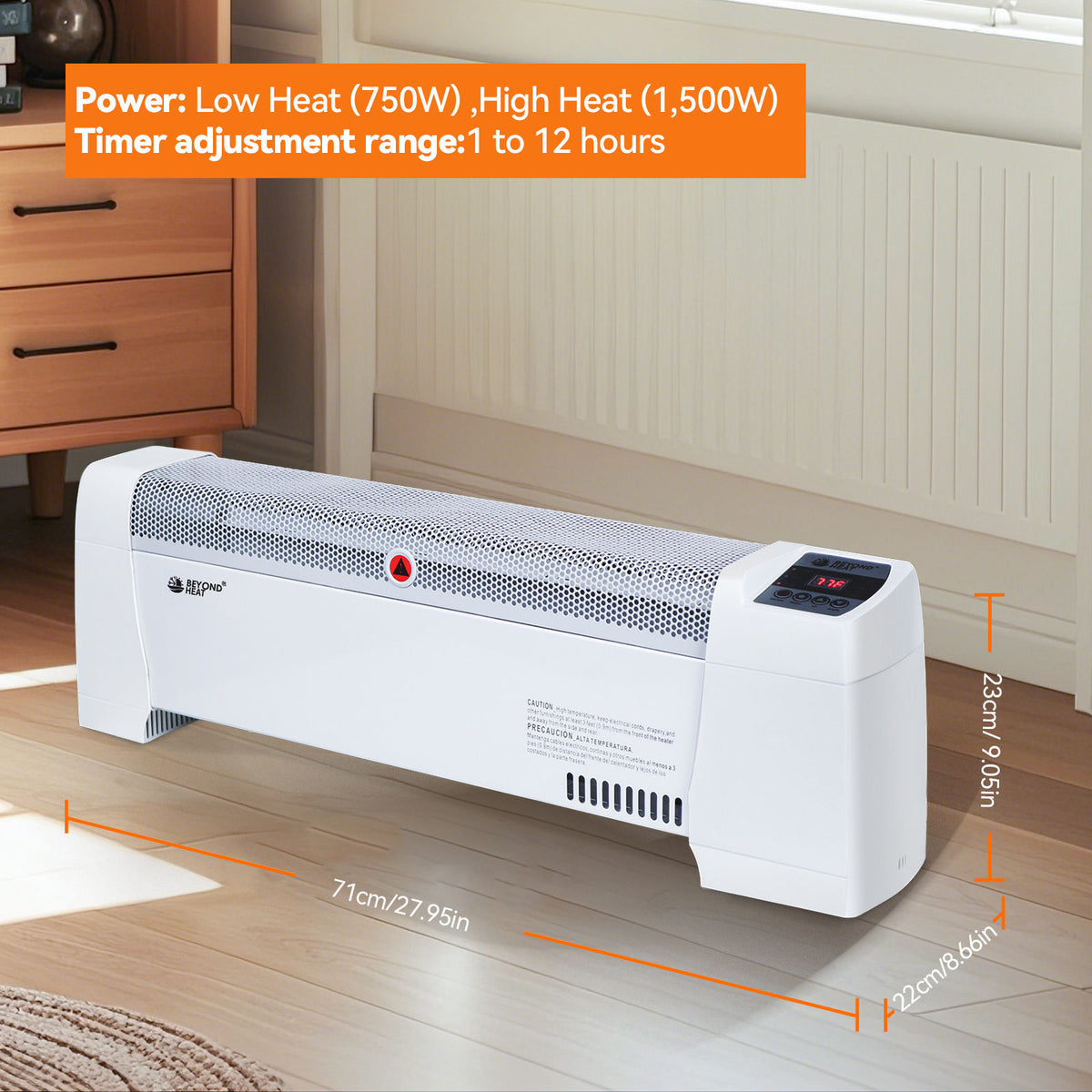 1500W Electric Baseboard Convection Heater with Adjustable Thermostat