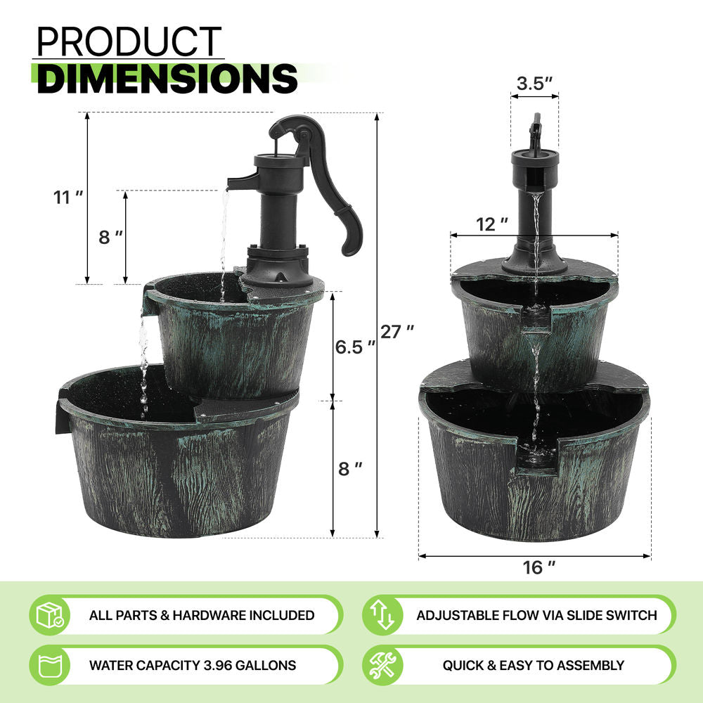 2-Tier Waterfall Fountain for Patio Garden Backyard Decking