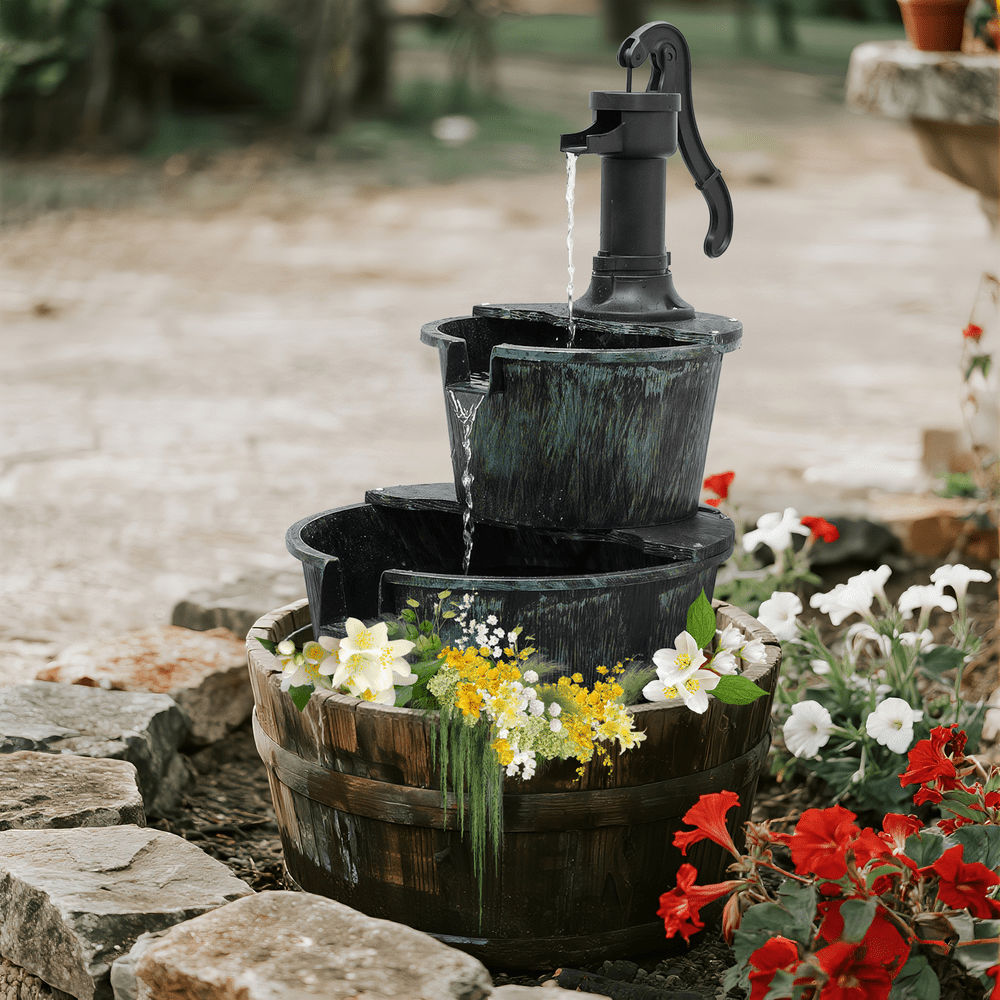 2-Tier Waterfall Fountain for Patio Garden Backyard Decking