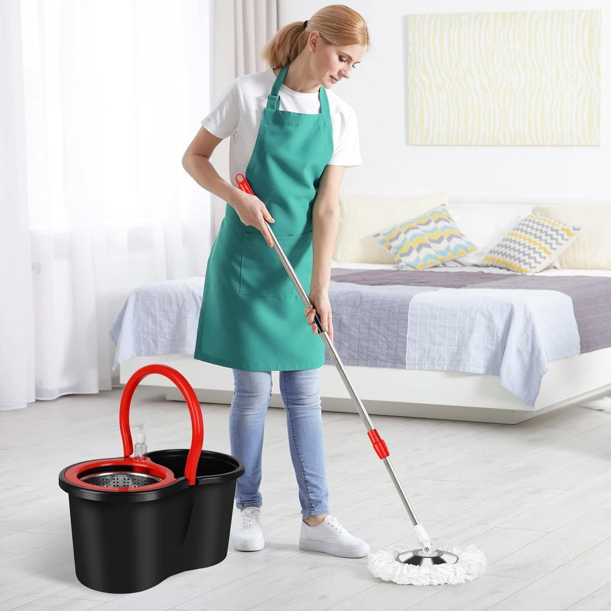 360 Spin Mop and Bucket Set with 4 Microfiber Heads