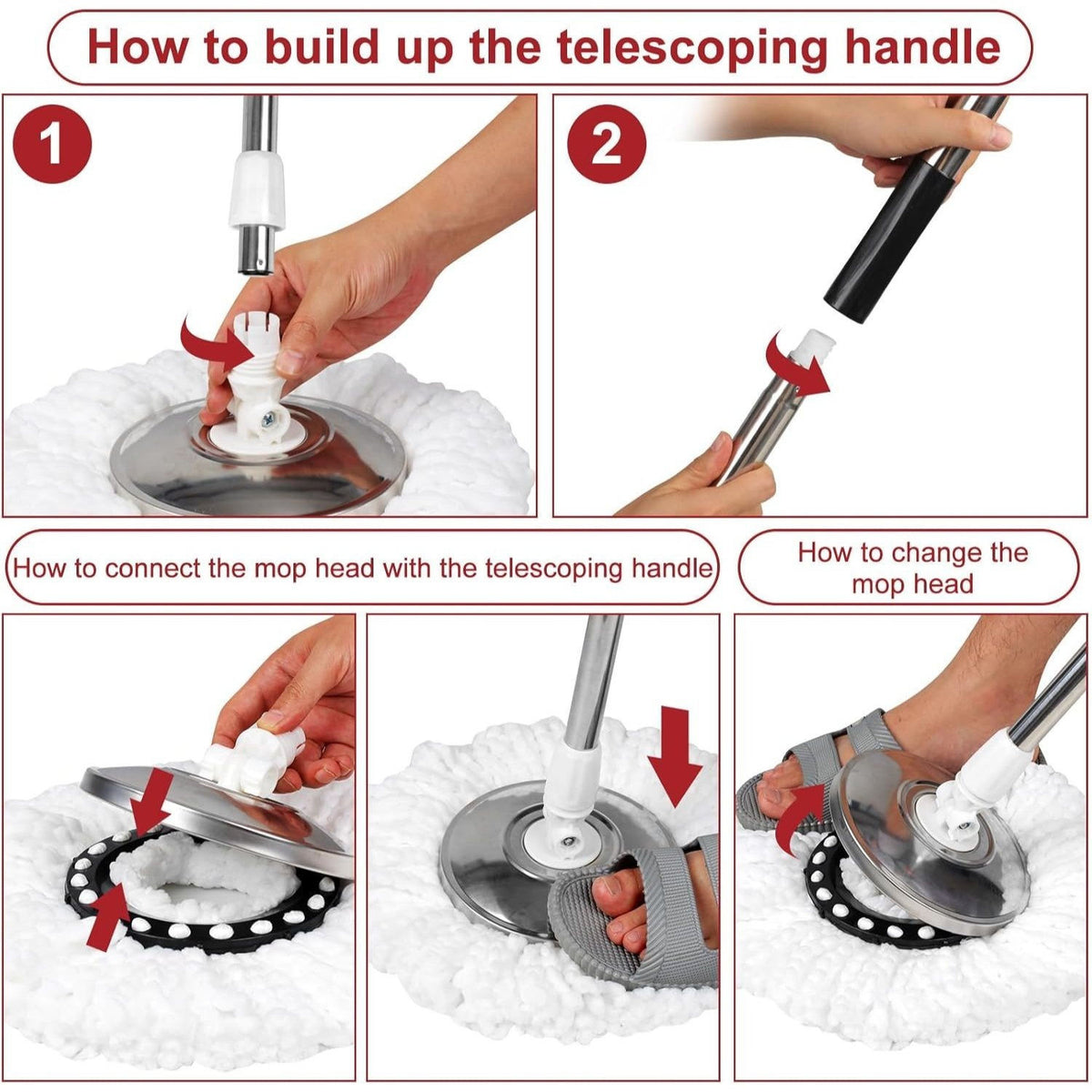 360 Spin Mop and Bucket Set with 4 Microfiber Heads