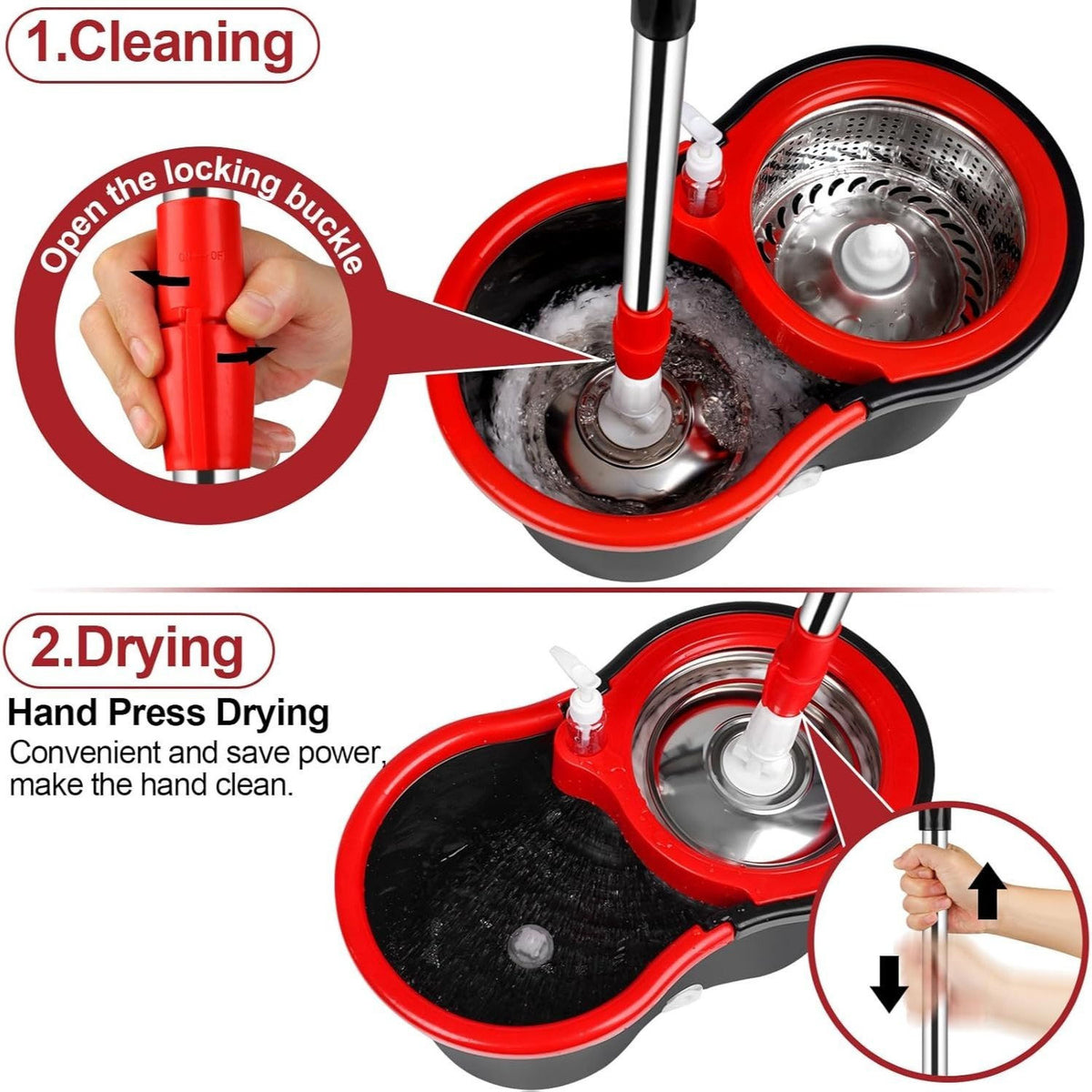 360 Spin Mop and Bucket Set with 4 Microfiber Heads