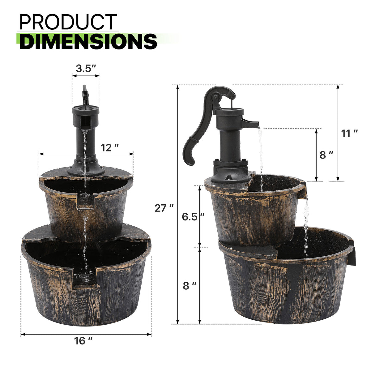 2-Tier Waterfall Fountain for Patio Garden Backyard Decking