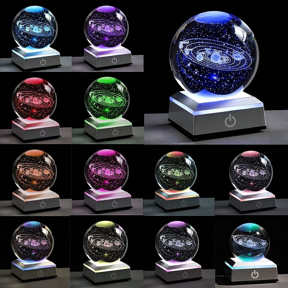 Solar System Crystal Ball Night Light with Touch LED Base