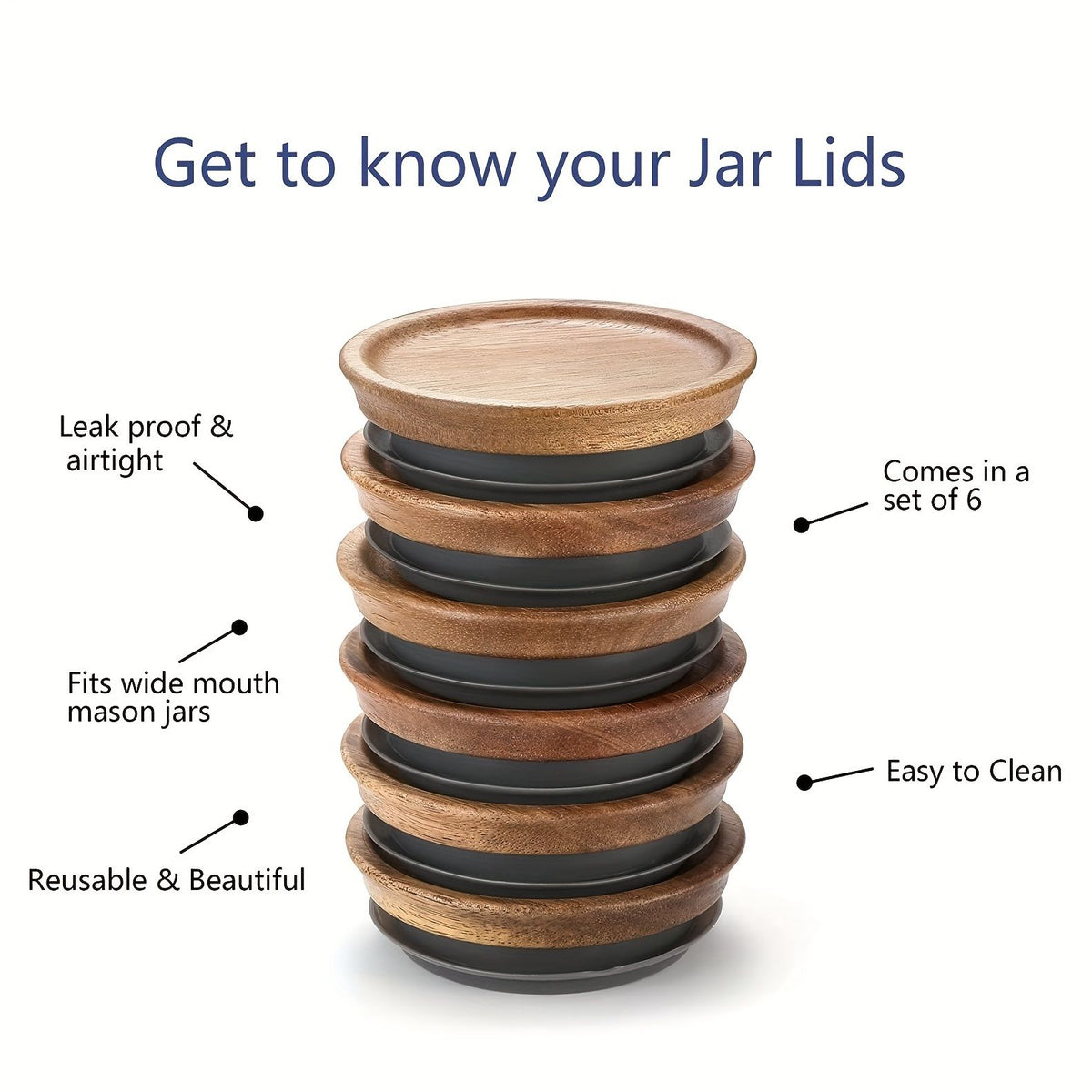 6-Piece Wooden Storage Lid Set for Regular Mouth Jars