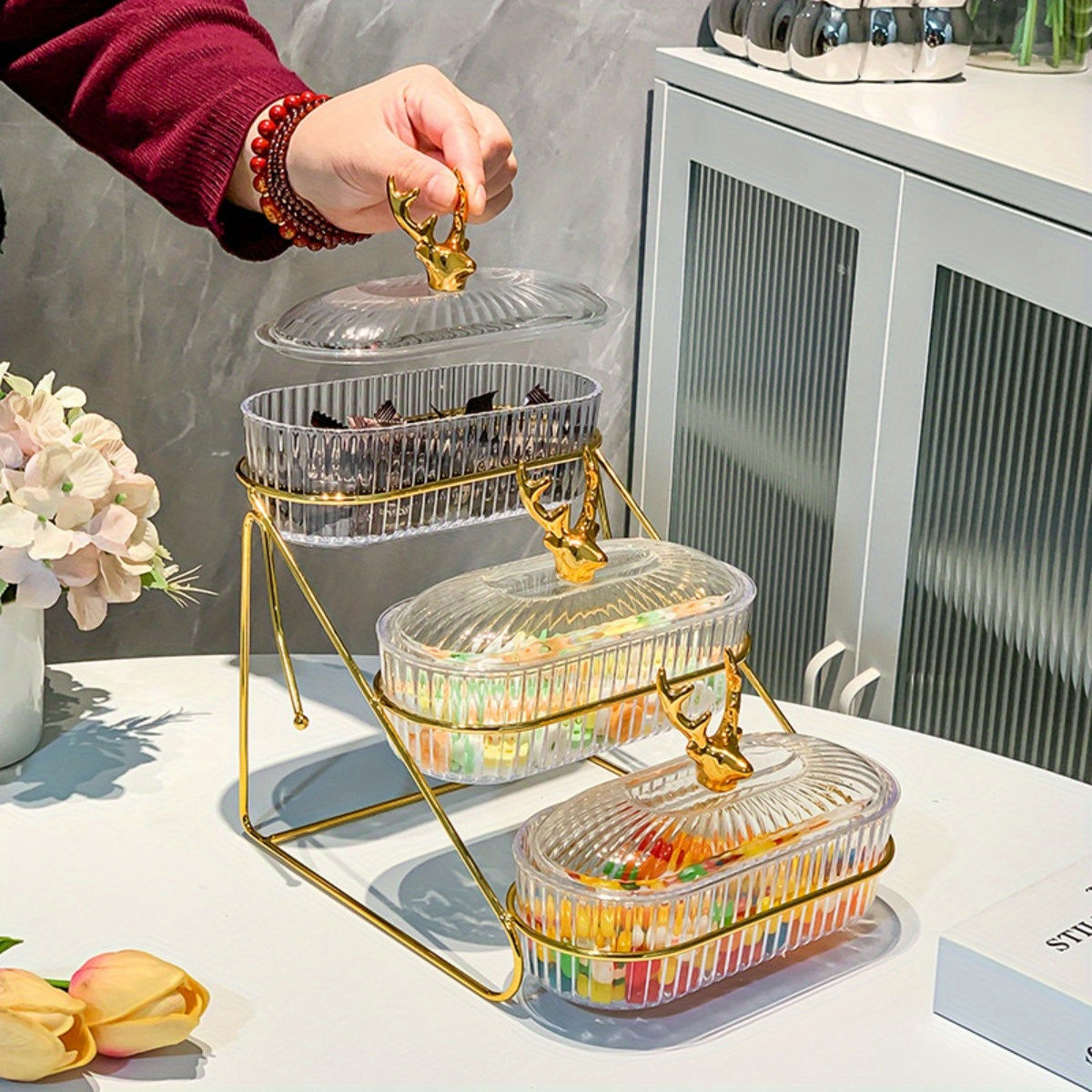3 Tier Snack and Fruit Tray With Lid