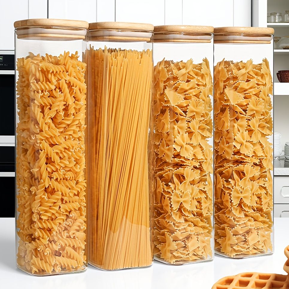 Airtight Borosilicate Glass Pasta Storage Container Set with Flip Lids