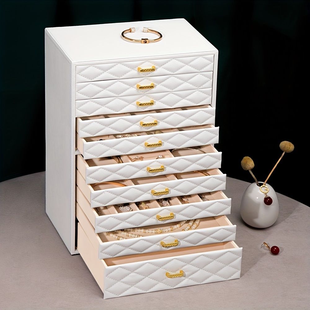 10-Layer Extra Large Faux Leather Jewelry Box Organizer