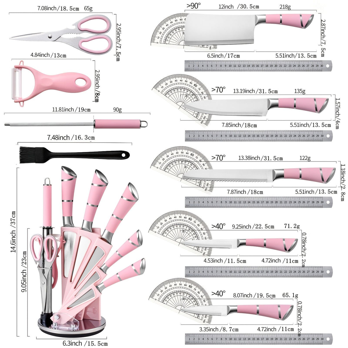 9 Piece Kitchen Knife Set with Built-In Sharpener Block