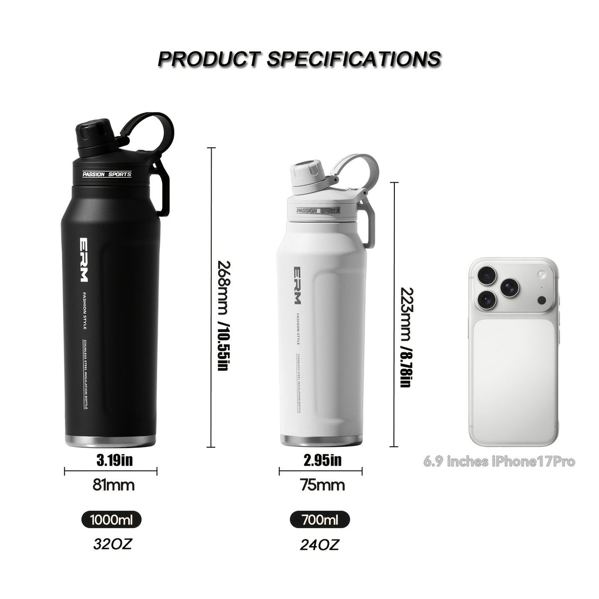 Insulated Stainless Steel Water Bottle with 2 in 1 Straw Spout