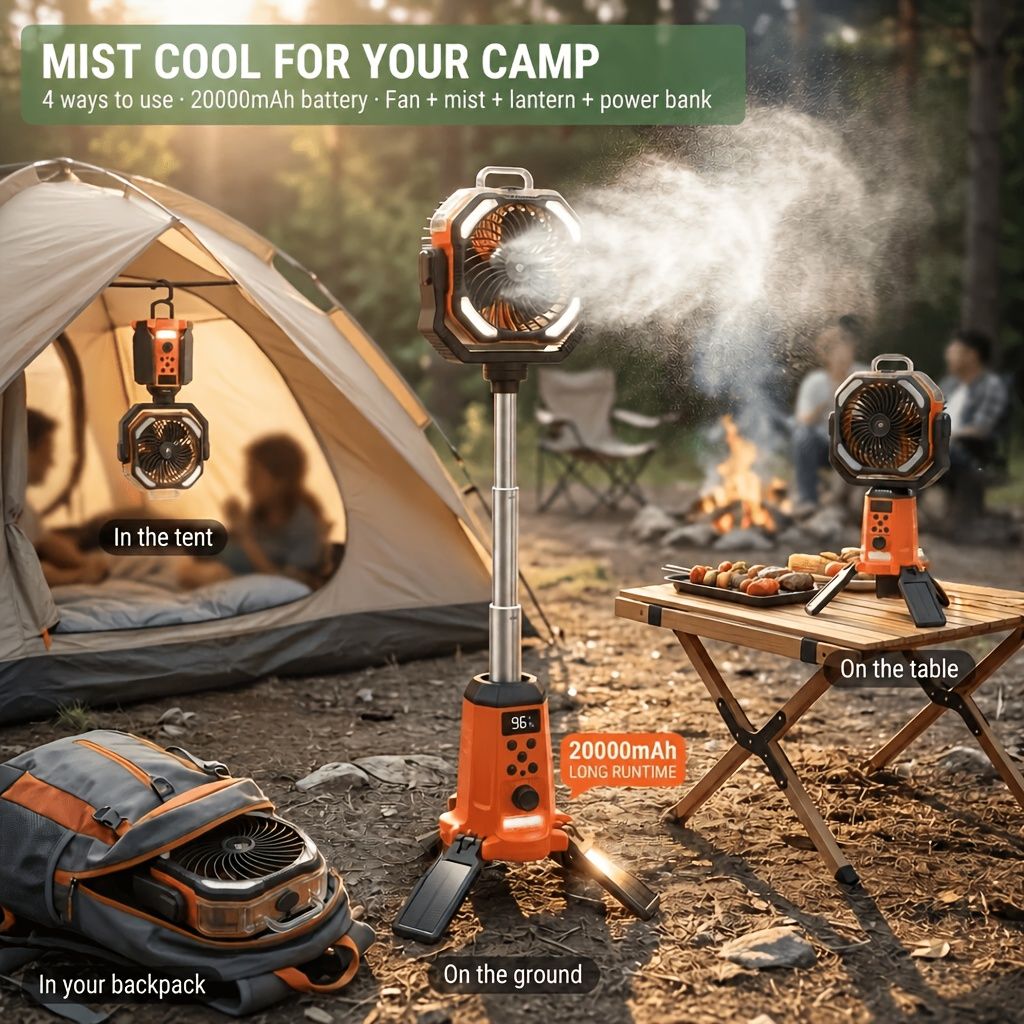 Portable Camping Fan Humidifier Lantern Power Bank