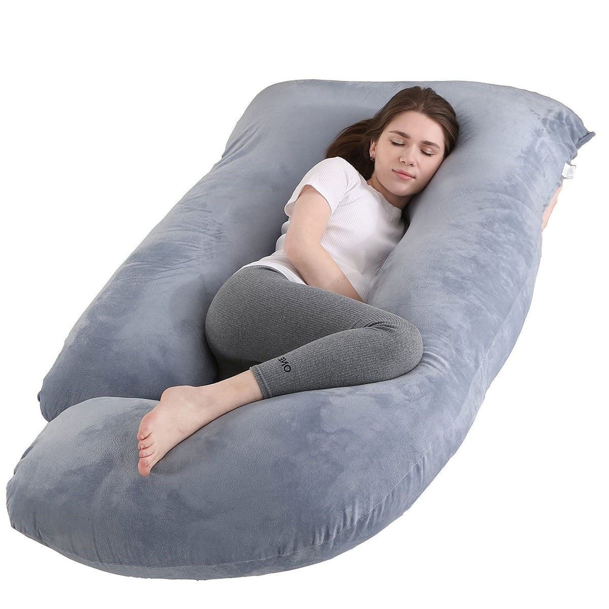 60 Inch J-Shaped Full Body Maternity Pillow with Velvet Pillowcase
