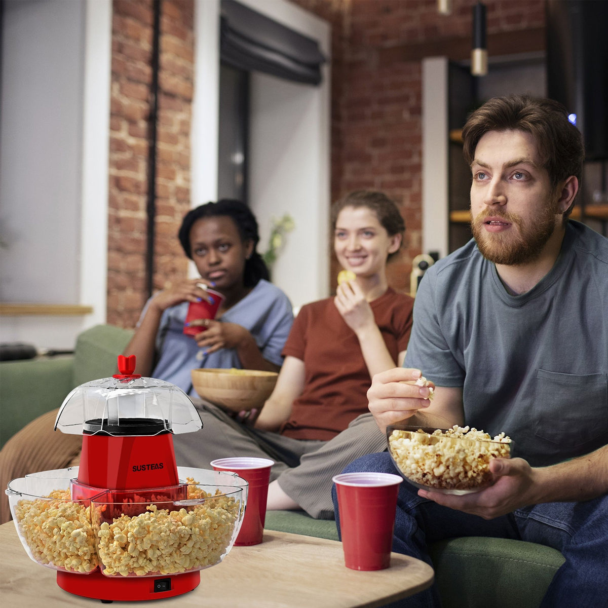 Hot Air Popcorn Machine with 4 Bowls