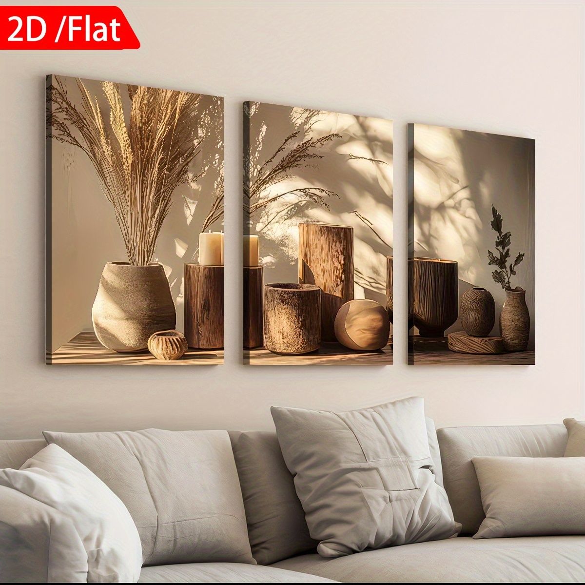 3-Piece Framed Canvas Wall Art Potted Plant Set