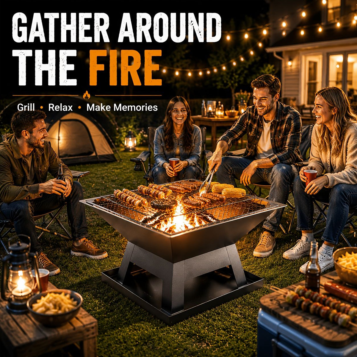 4-in-1 Wood Burning Fire Pit with Cooking Screen and Poker