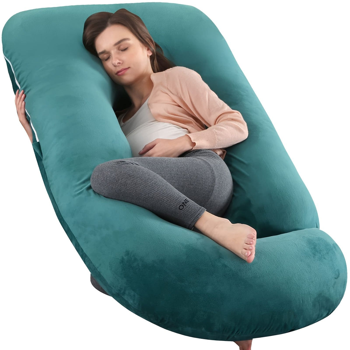 60 Inch J-Shaped Full Body Maternity Pillow with Velvet Pillowcase