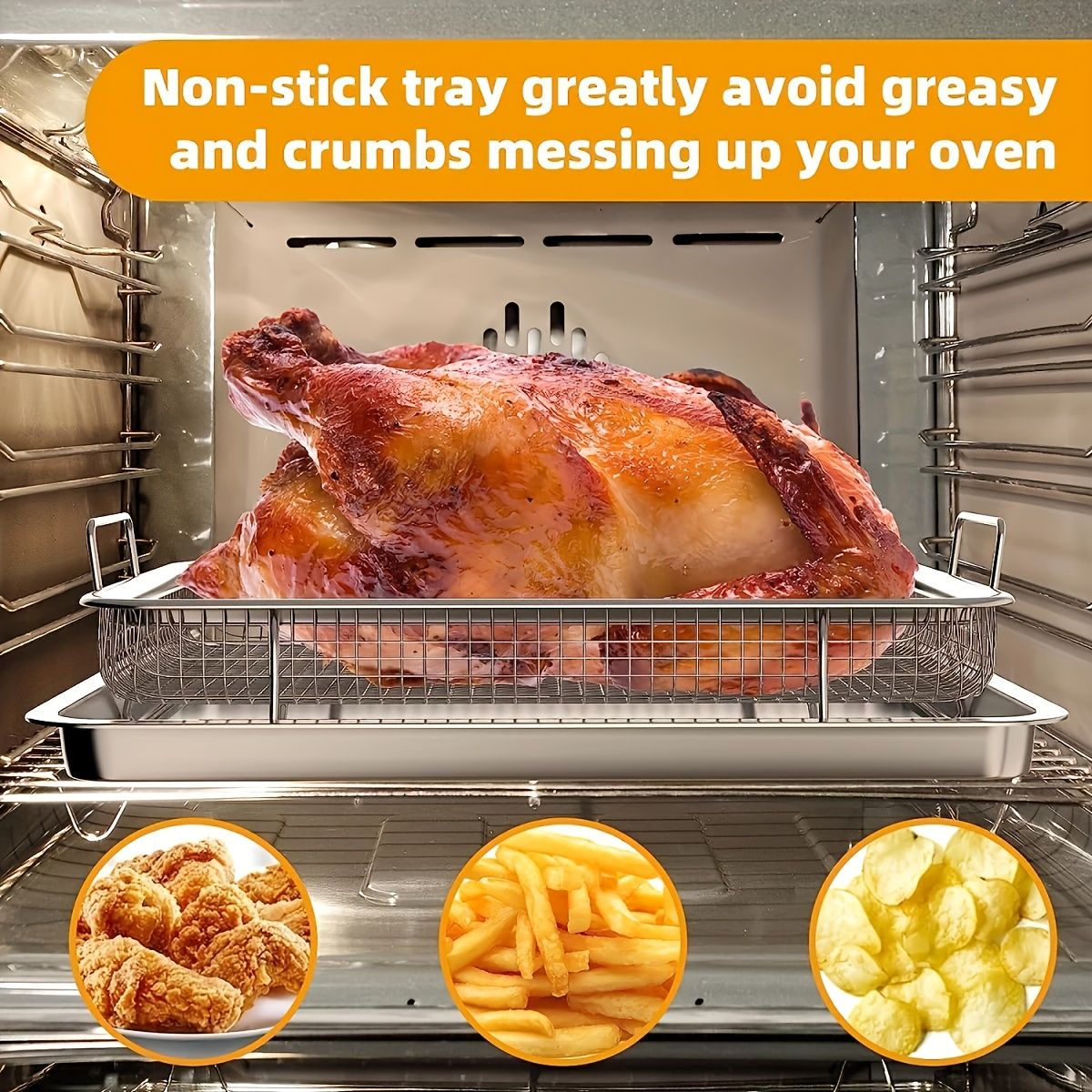 Stainless Steel Oil Drip Tray and Roasting Basket Set