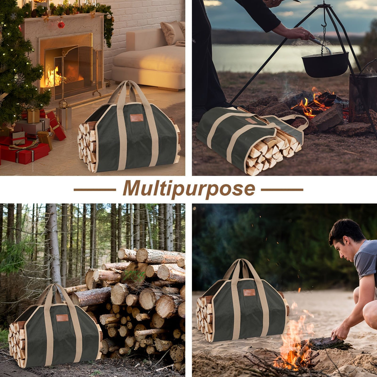 Heavy Duty Large Firewood Carrier Tote Bag