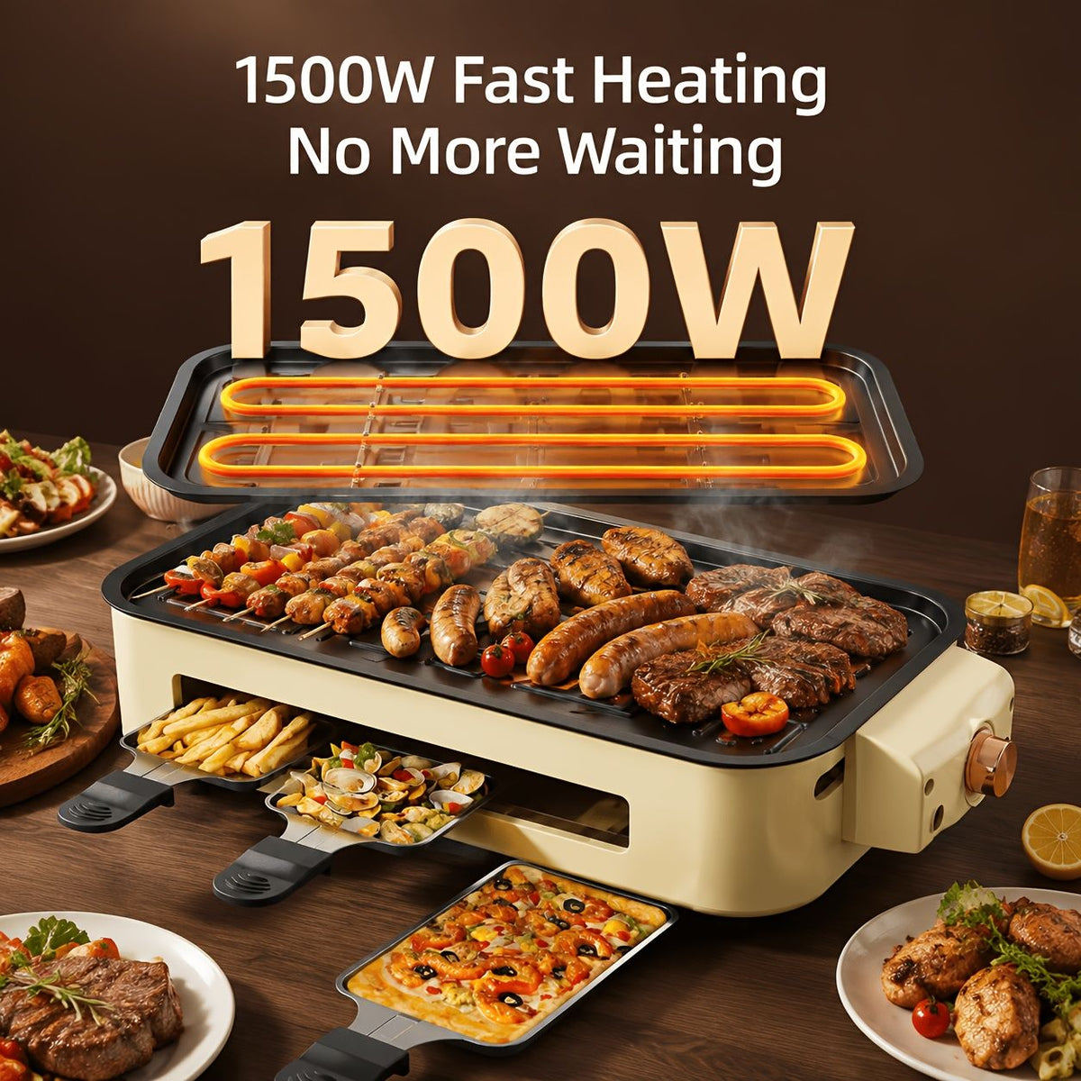 Electric BBQ Grill Nonstick Adjustable Temperature