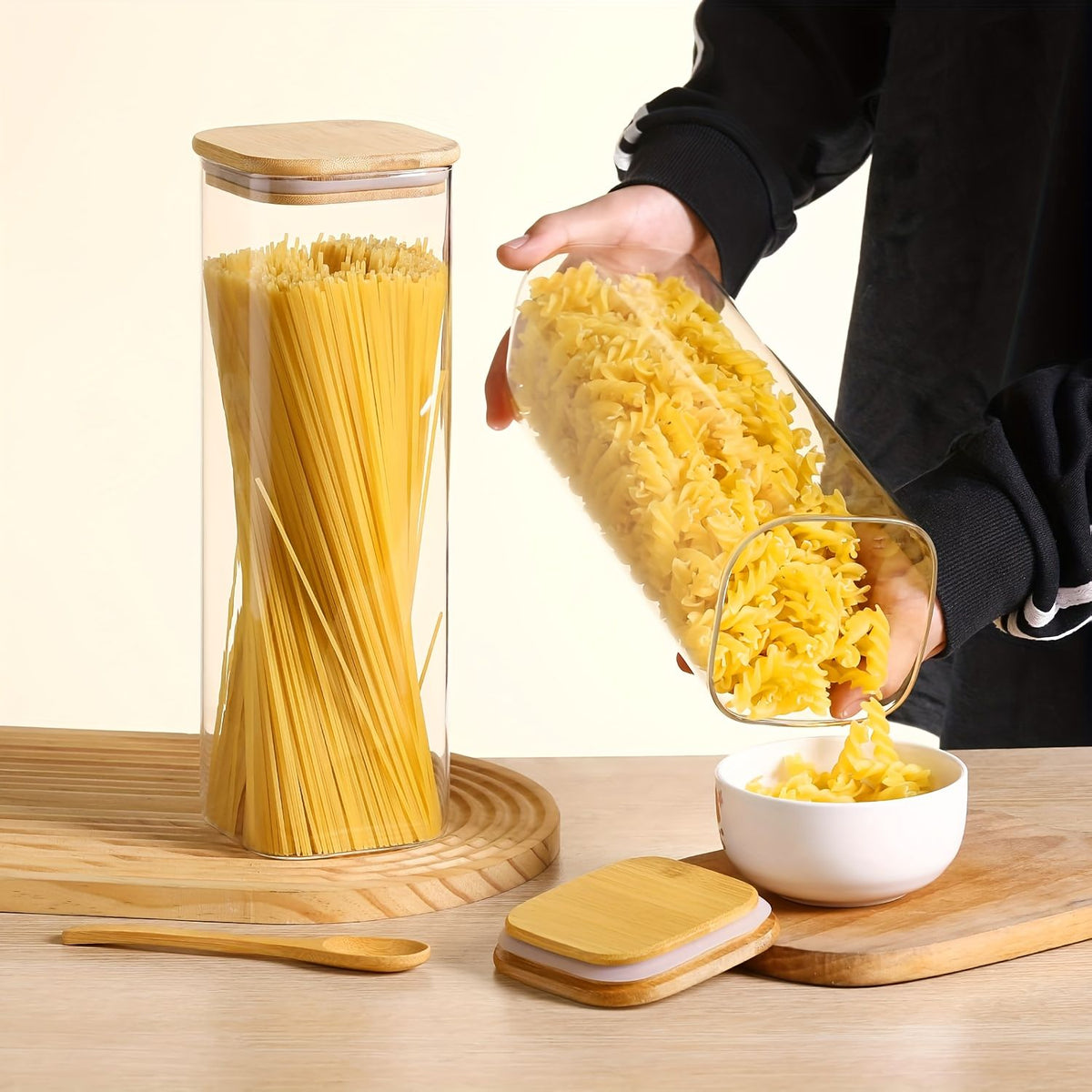 Airtight Borosilicate Glass Pasta Storage Container Set with Flip Lids