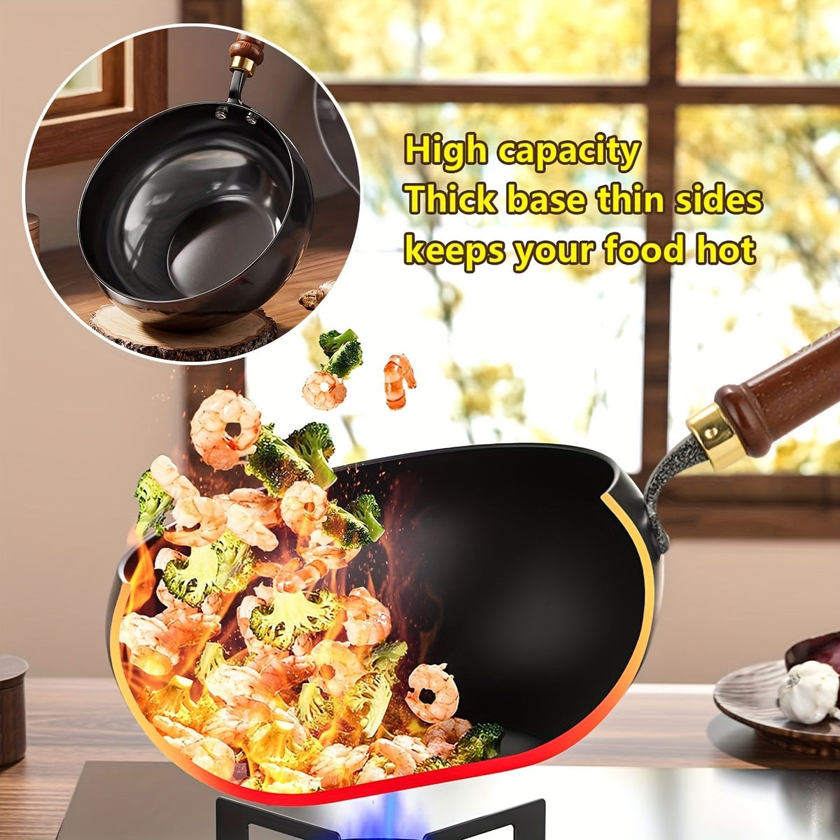 Japanese Large-Bellied Non-Stick Wok with Heat-Resistant Handle