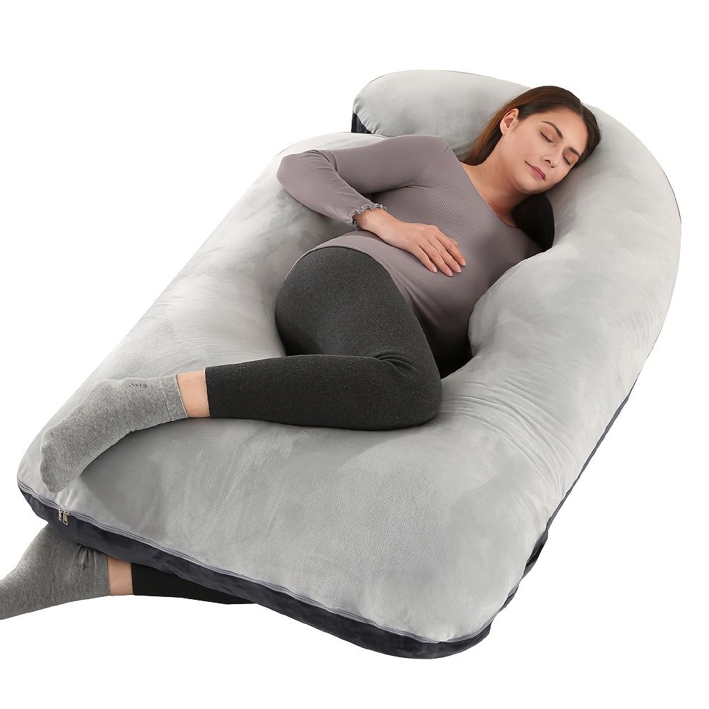 60 Inch J-Shaped Full Body Maternity Pillow with Velvet Pillowcase